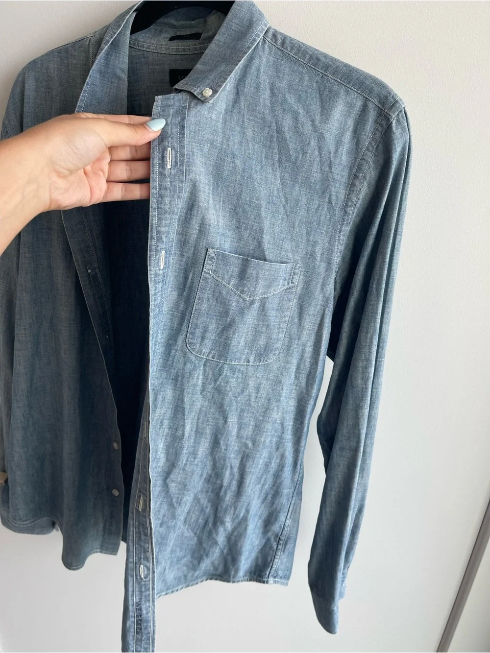 J Crew Slim Light Blue Denim Button-Down Men's Shirt